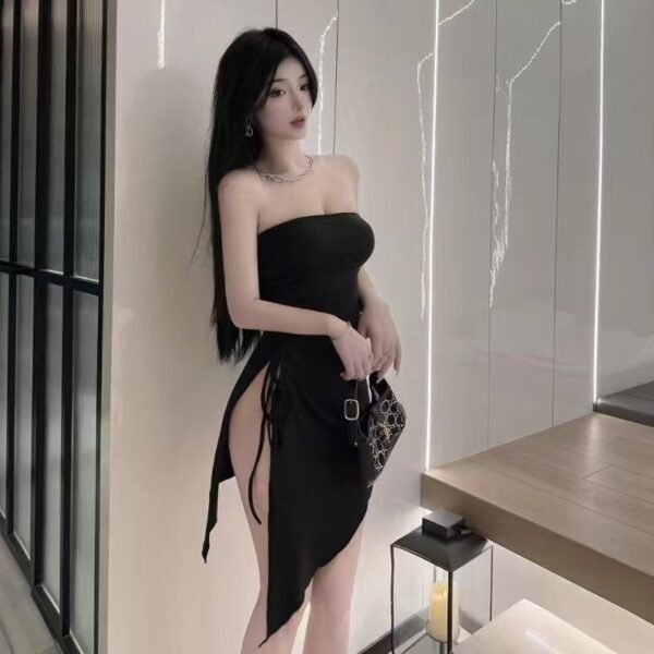 16001#Black Strapless Draped Ruched Mini Dress