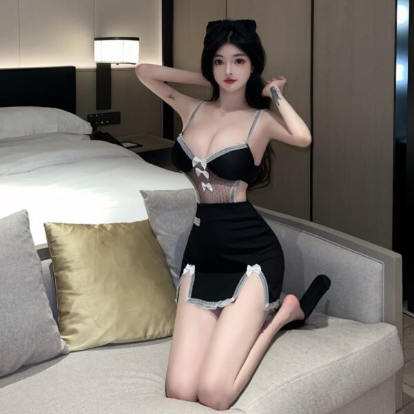 16016# Black Ruffled Lingerie Set with Contrast Trim