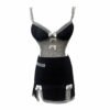 16016# Black Ruffled Lingerie Set with Contrast Trim