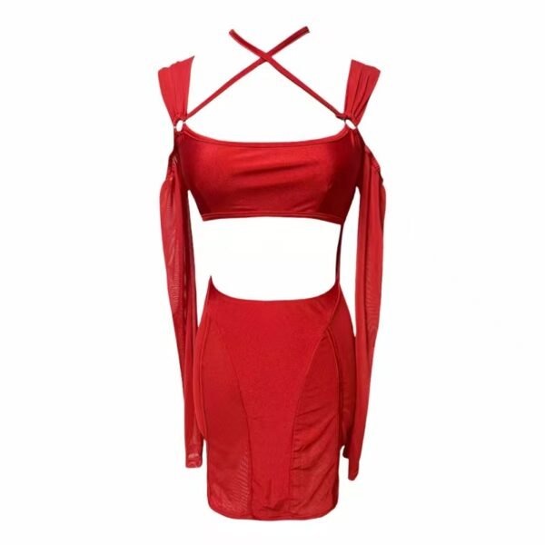 16020# Red Crisscross Cutout Bodycon Dress
