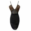 16022#Black & Brown Mesh Mini Dress — Crisscross V-Neck Ruched Bodycon Party Dress