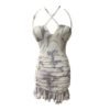 16023#Lavender Tie-Dye Halter Mini Dress — Ruffled Hem Crisscross Back Bodycon Party Dress