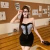16034#Black & White Houndstooth Strapless Mini Dress — Corset Style Bodycon Party Dress