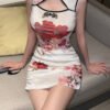 16036#White Floral Qipao Mini Dress — Sleeveless Mandarin Collar Bodycon Modern Chinese Cheongsam