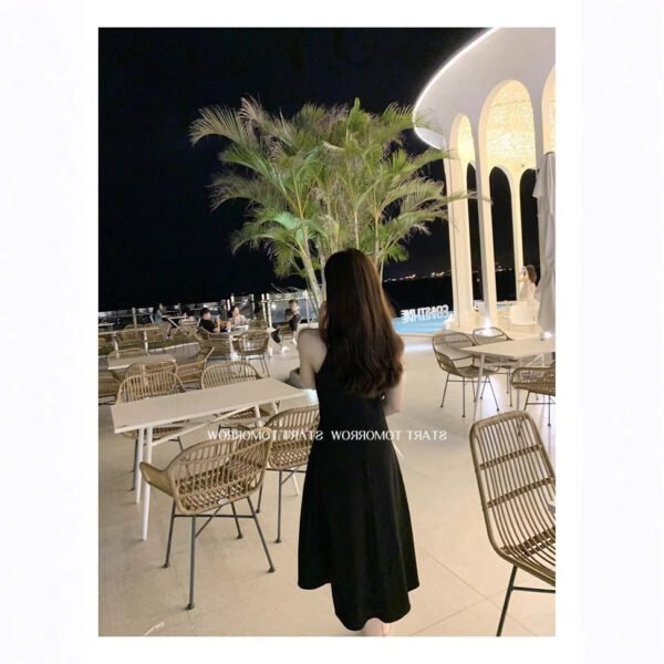 16041#Black Halter Neck Maxi Dress — Sleeveless Deep V-Neck Backless Elegant Evening Party Long Dress