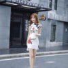 16042#White Floral Print Cheongsam Mini Dress — Modern Short Sleeve Traditional Chinese Qipao