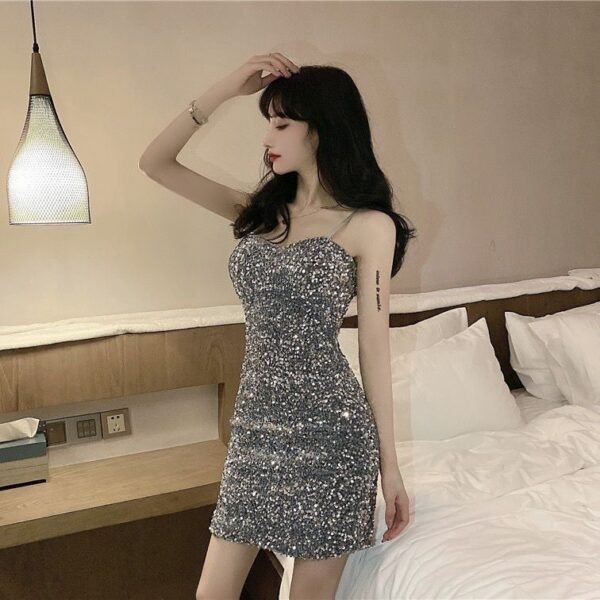 16049#Sparkly Sequin Cami Dress — Slim Fit Bodycon Mini Dress, Elegant Party & Evening Gown