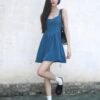 16056#Classic Blue Sleeveless A-Line Mini Dress — Casual Flowy Sundress