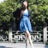16056#Classic Blue Sleeveless A-Line Mini Dress — Casual Flowy Sundress