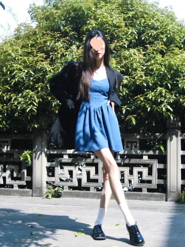 16056#Classic Blue Sleeveless A-Line Mini Dress — Casual Flowy Sundress