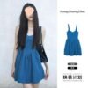 16056#Classic Blue Sleeveless A-Line Mini Dress — Casual Flowy Sundress