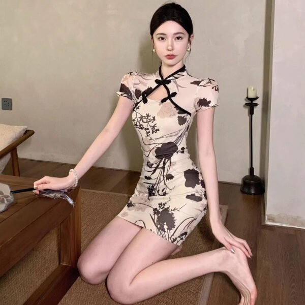 16078#Modern Ink Wash Print Qipao — Short & Midi Slim-Fit Cheongsam