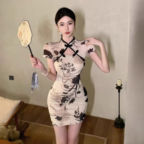 16078#Modern Ink Wash Print Qipao — Short & Midi Slim-Fit Cheongsam