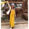 16082#Golden Yellow Sleeveless Maxi Dress with Matching Scarf — Elegant Slim Fit
