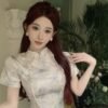 16084#Elegant Floral Qipao — Modern Slim-Fit Cheongsam Maxi Dress