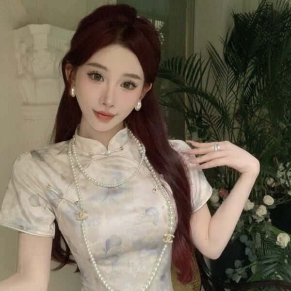 16084#Elegant Floral Qipao — Modern Slim-Fit Cheongsam Maxi Dress