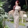 16084#Elegant Floral Qipao — Modern Slim-Fit Cheongsam Maxi Dress