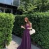 16085#Deep Purple V-Neck Slip Dress — Elegant Waisted Flowy Maxi