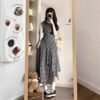 16086#Plaid Sleeveless Midi Dress – Irregular Hem, Elegant A-Line Style