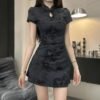 16087#Black Butterfly Jacquard Modernized Qipao Mini Dress"