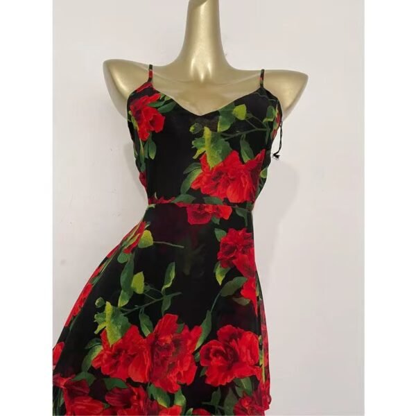 16088#Black & Red Floral Cut-Out Maxi Dress