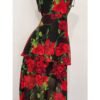 16088#Black & Red Floral Cut-Out Maxi Dress