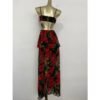 16088#Black & Red Floral Cut-Out Maxi Dress