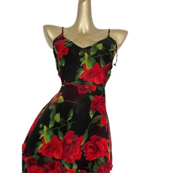 16088#Black & Red Floral Cut-Out Maxi Dress