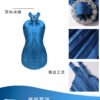16091#Blue Crinkle Halter Backless Bodycon Mini Dress
