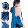 16091#Blue Crinkle Halter Backless Bodycon Mini Dress