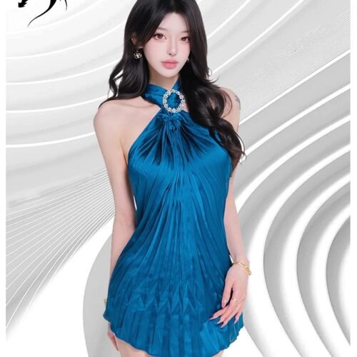微信图片_20260827010120_1142_8 16091#Blue Crinkle Halter Backless Bodycon Mini Dress