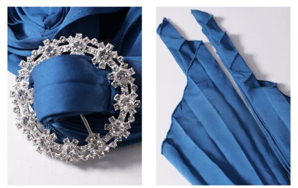 16091#Blue Crinkle Halter Backless Bodycon Mini Dress