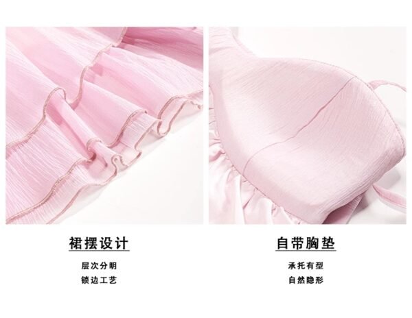 16092#Pink Off-Shoulder Ruffled Babydoll Mini Dress