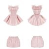 16093#Pink Satin Corset-Style Ruffled Two-Piece Mini Dress