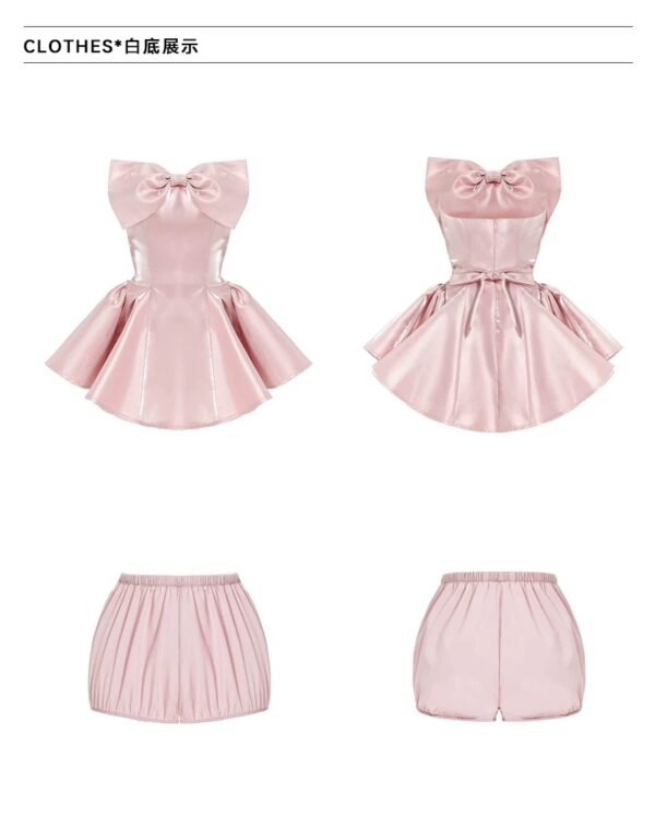 16093#Pink Satin Corset-Style Ruffled Two-Piece Mini Dress
