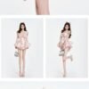 16093#Pink Satin Corset-Style Ruffled Two-Piece Mini Dress