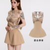 16095#Beige Fringed Halter Two-Piece Mini Dress