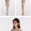 16094#Beige Strapless Sweetheart Corset-Style Mini Dress