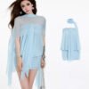 16096#Light Blue Chiffon Off-Shoulder Flowy Mini Dress