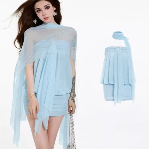微信图片_20260827011115_1190_8 16096#Light Blue Chiffon Off-Shoulder Flowy Mini Dress