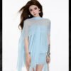 16096#Light Blue Chiffon Off-Shoulder Flowy Mini Dress