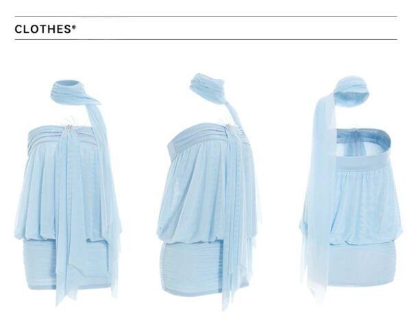 16096#Light Blue Chiffon Off-Shoulder Flowy Mini Dress