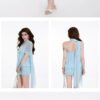 16096#Light Blue Chiffon Off-Shoulder Flowy Mini Dress