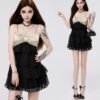 16098#Black Strapless Lace Ruffled Tiered Mini Dress