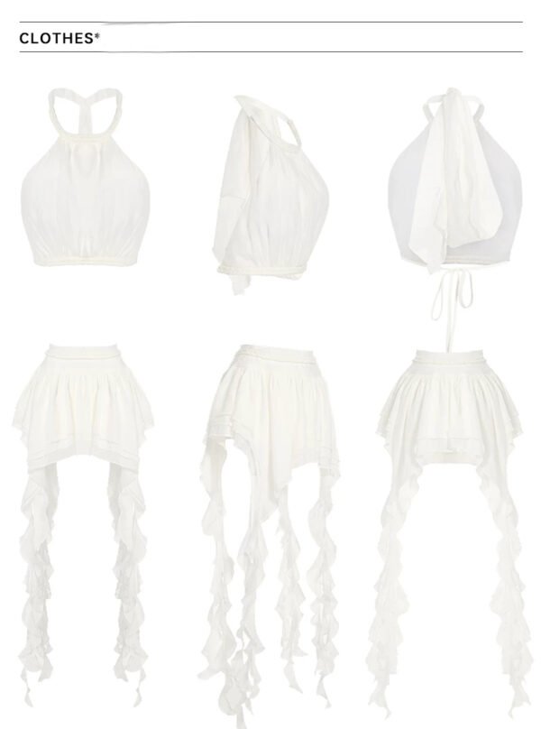 16100#White Fringed Halter Two-Piece Mini Dress