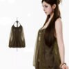 160102#Olive Green Halter Neck Flowy Mini Dress