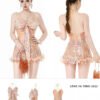 160103#Peach Floral Lace-Up Halter Mini Dress