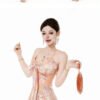 160103#Peach Floral Lace-Up Halter Mini Dress