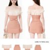 160104#Blush Pink Off-Shoulder Two-Piece Mini Dress Set