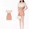 160104#Blush Pink Off-Shoulder Two-Piece Mini Dress Set
